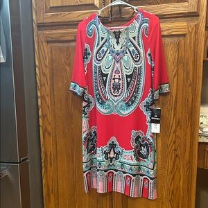 Studio I Red Paisley Midi Dress SZ 12